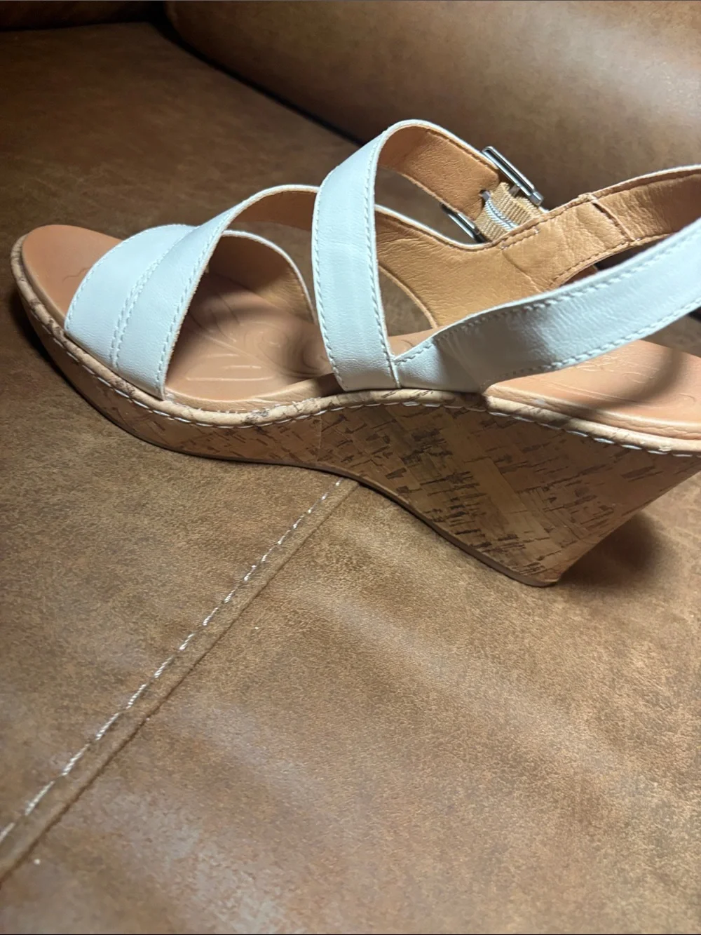 b.o.c. Born Concept Schirra White Wedge Slingback Sandals 10M